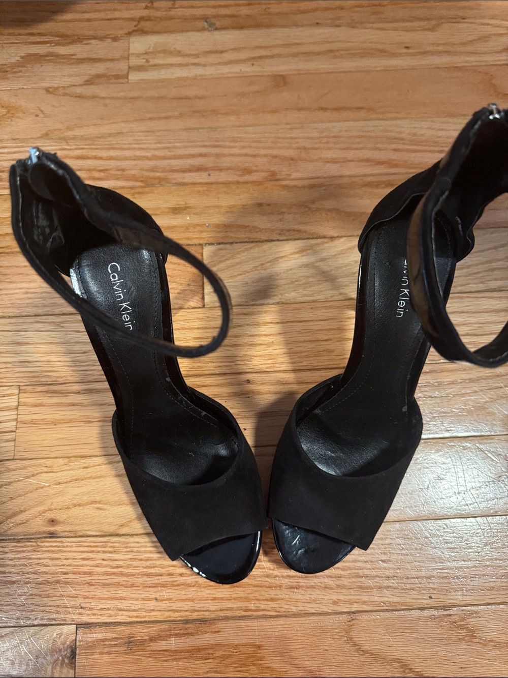 Calvin Klein Black Suede Open-Toe Ankle-Strap Heels NWOT